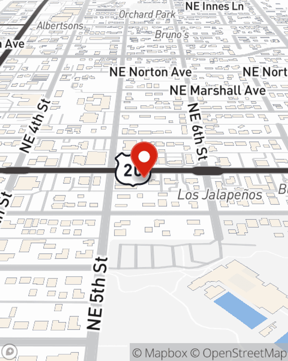 Map showing State Farm Agent Blake Ettestad's office at 525 NE Greenwood Ave, Bend, OR