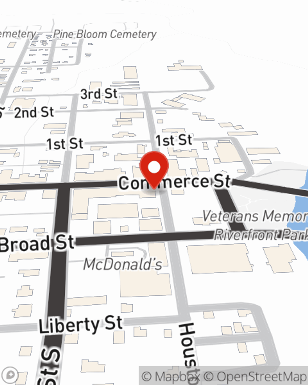 Map showing State Farm Agent Bronson Ray's office at 73 Commerce Street, Hawkinsville, GA