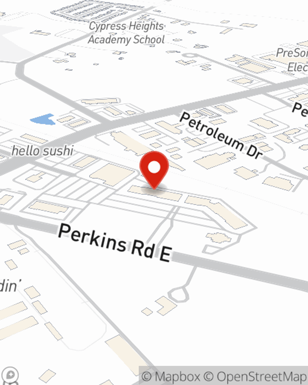 Map showing State Farm Agent Mitch Mula's office at 18303 Perkins Rd E, Ste 406, Baton Rouge, LA