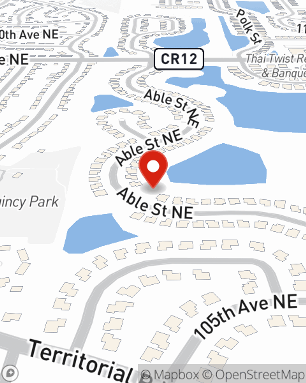 Map showing State Farm Agent Garth Merriman's office at 1250 126th Avenue NE, Bay 500, Blaine, MN