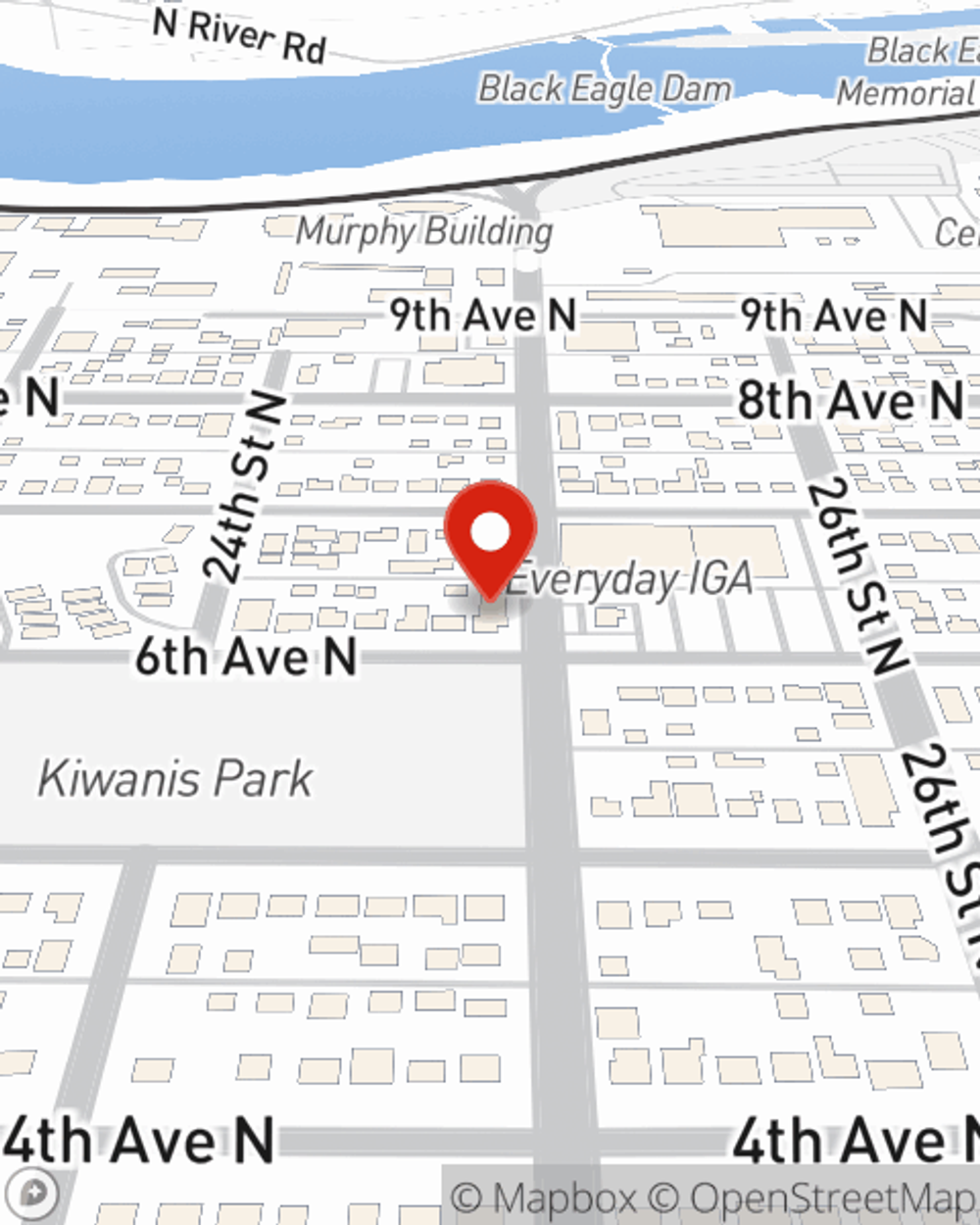 Map showing State Farm Agent Mike Erickson's office at 600 25th Street N, Great Falls, MT