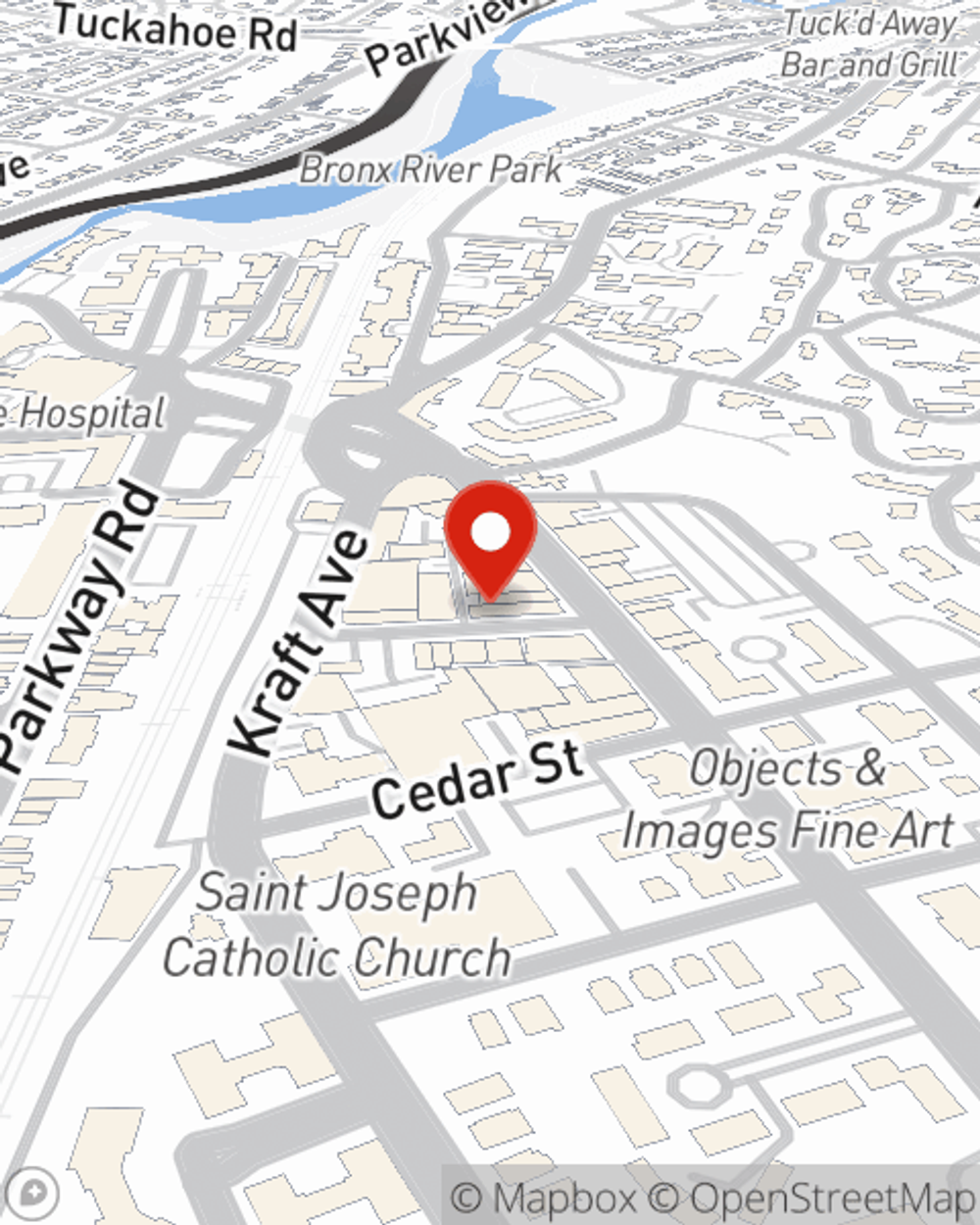 Map showing State Farm Agent Consuelo Santiago-Martinez's office at 2 Park Place, Unit 1, Bronxville, NY