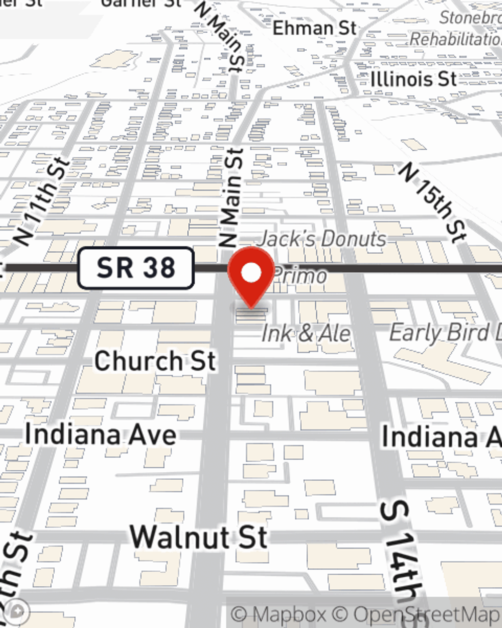 Map showing State Farm Agent Amy Glaser's office at 210 S Main Street, New Castle, IN
