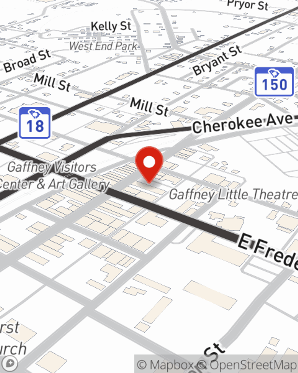 Map showing State Farm Agent Nate Scheller's office at 510 N Limestone Street Gaffney, SC