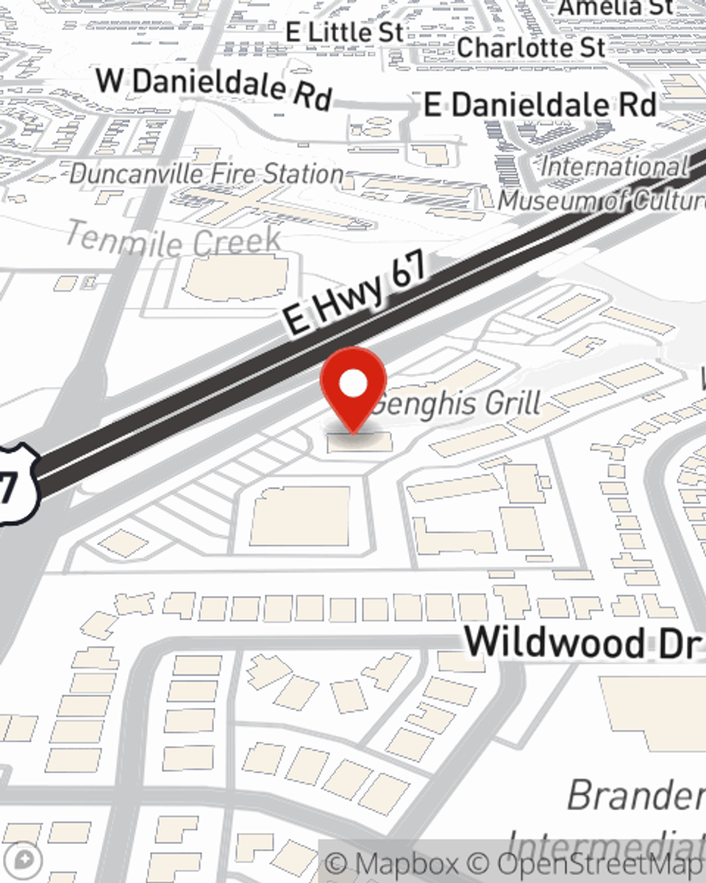Map showing State Farm Agent Josh Thibodeaux's office at 150 E Highway 67 Suite 200, Duncanville, TX