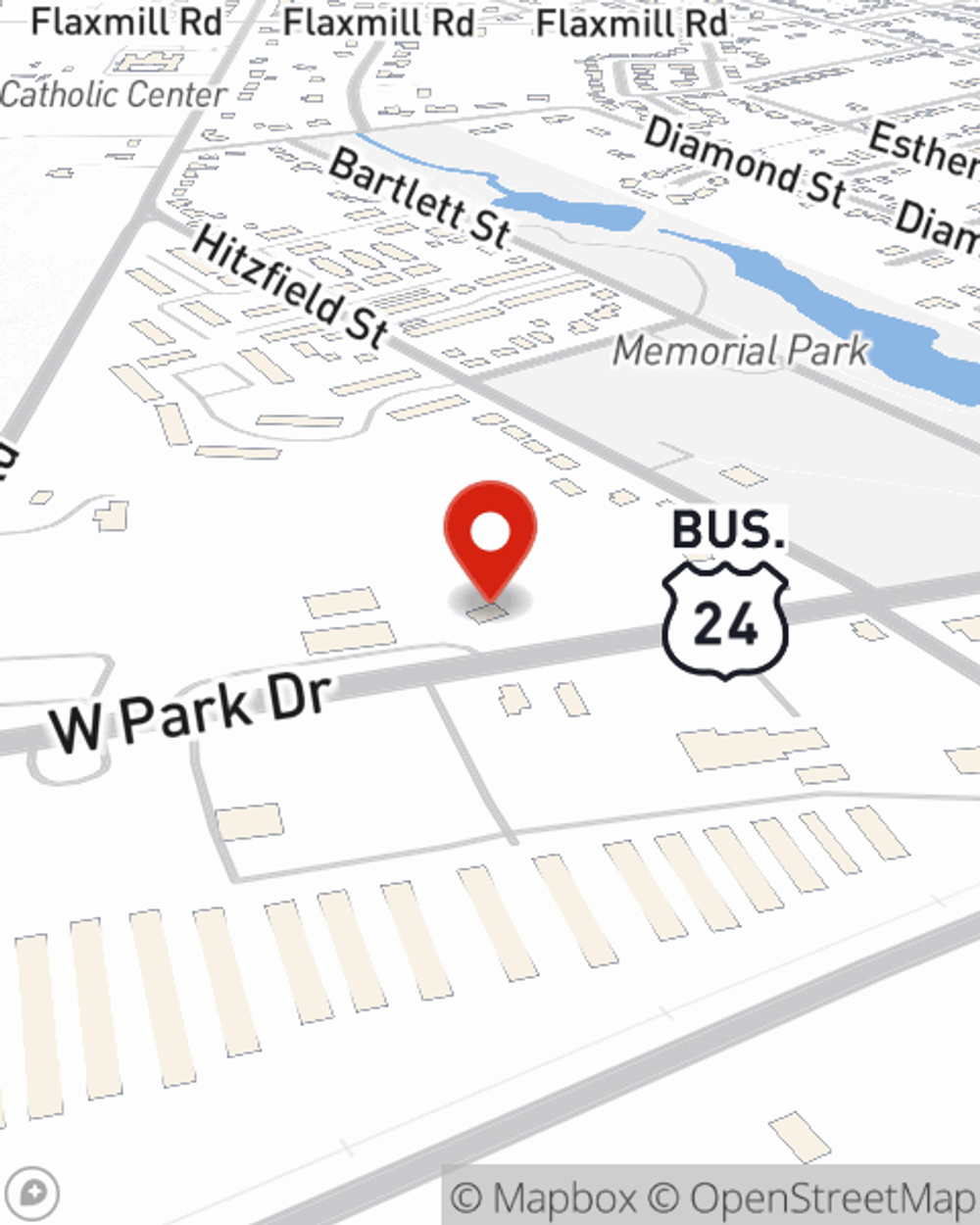 Map showing State Farm Agent Eileen McMillan's office at 1420 W Park Dr., Huntington, IN