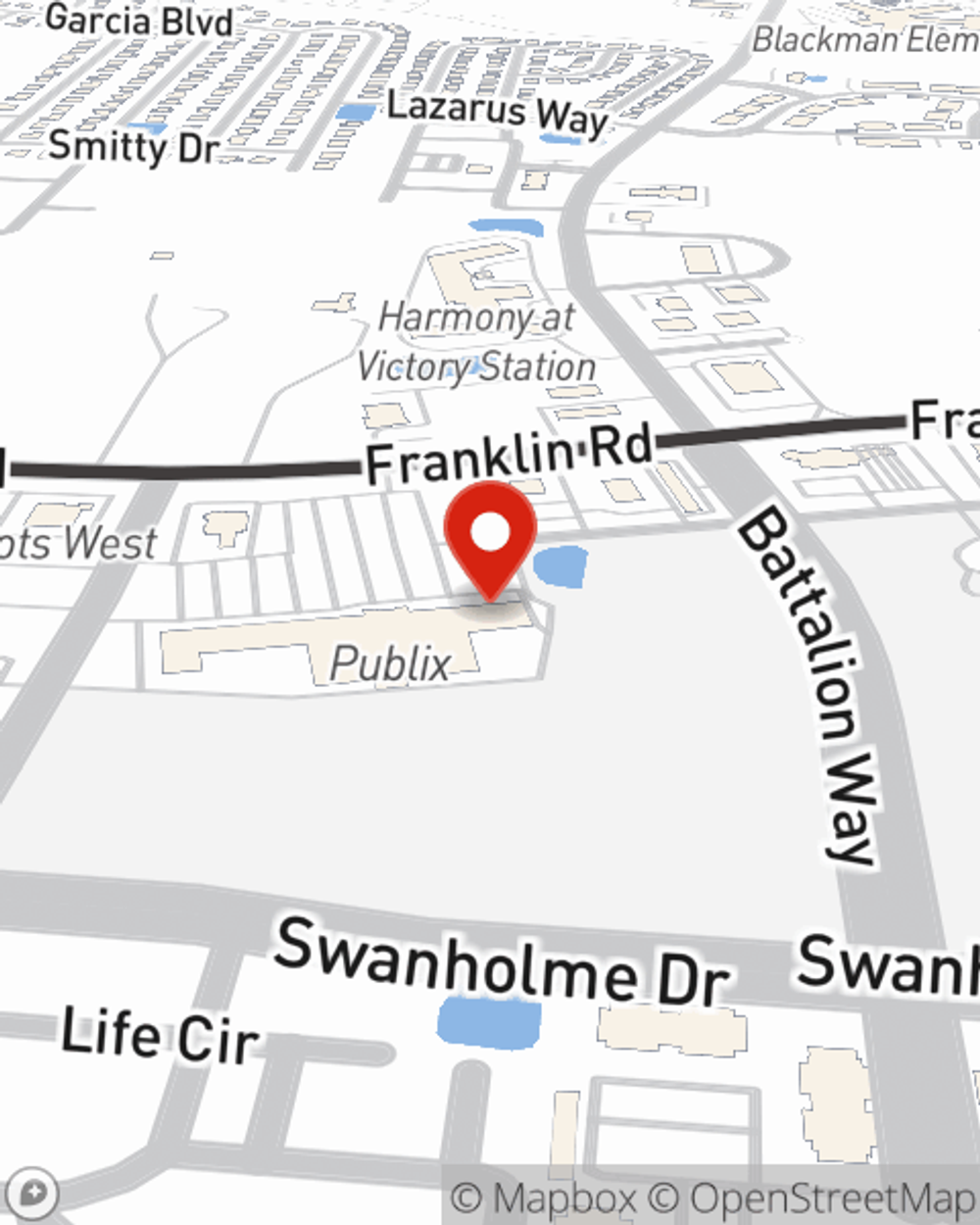 Map showing State Farm Agent Trevor Haggard's office at 4167 Franklin Road Suite A3 Murfreesboro, TN