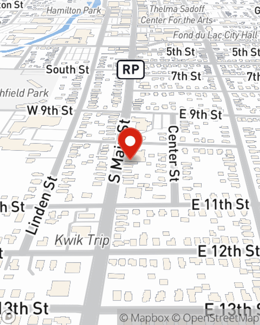 Map showing State Farm Agent Ben Mayer's office at 409 S Main Street, Fond Du Lac, WI