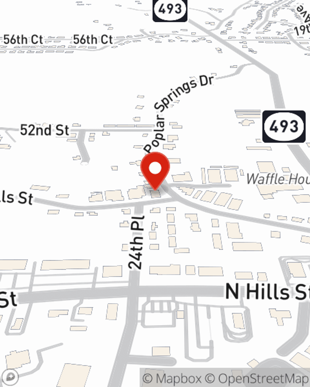Map showing State Farm Agent Ryan Lynch's office at 5001 Poplar Springs Drive Suite B, Meridian, MS
