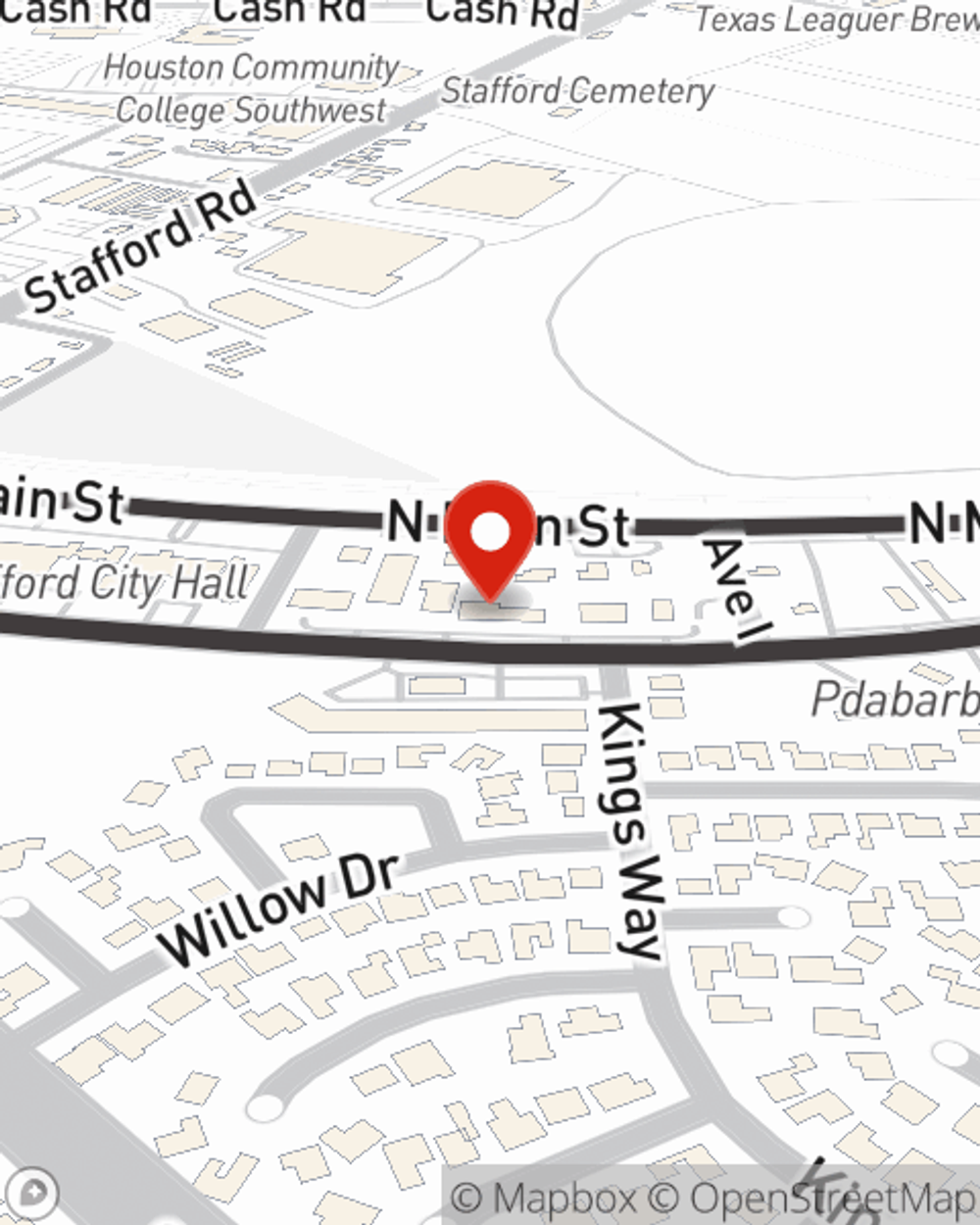 Map showing State Farm Agent Demetrius Phenix's office at 2440 S Main Street Stafford, TX