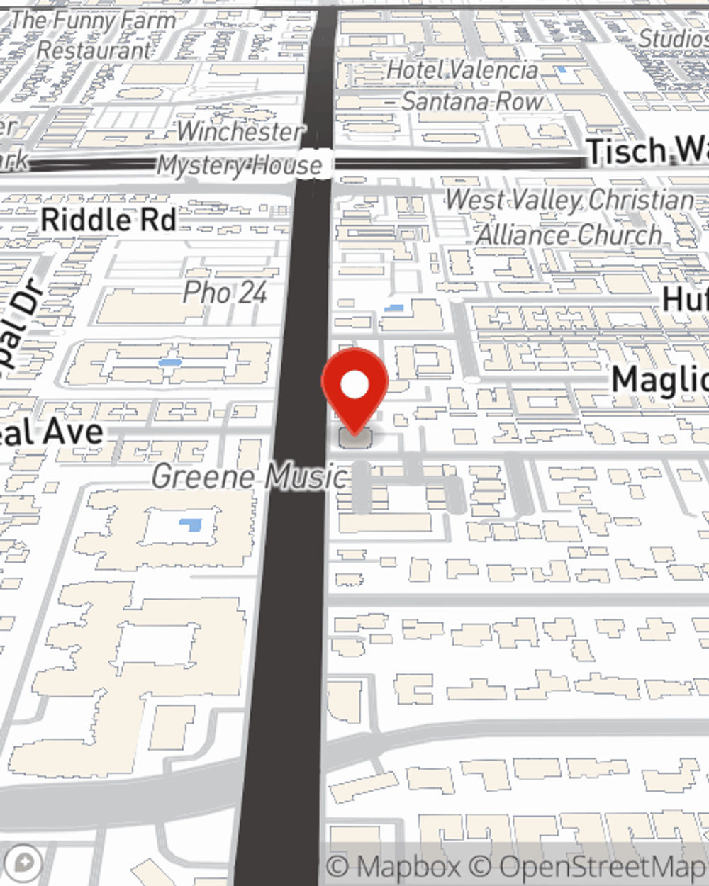 Map showing State Farm Agent Mike Walsh's office at 860 S Winchester Blvd Suite C, San Jose, CA