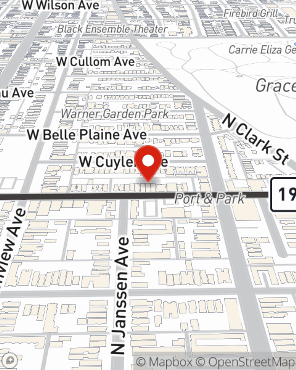 Map showing State Farm Agent Greg Jareczek's office at 1428 W Irving Park Road, Suite 1, Chicago, IL