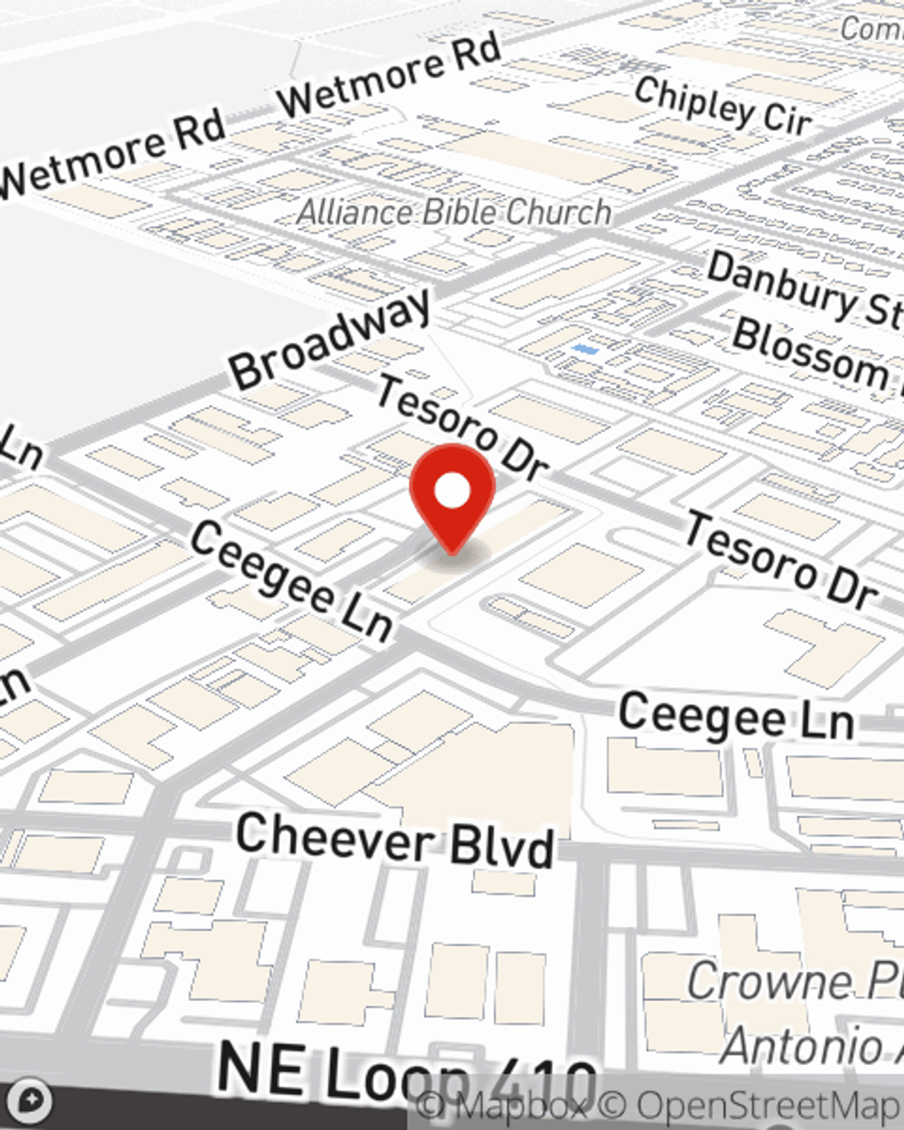 Map showing State Farm Agent Cassie Thompson's office at 8810 Tradeway St, San Antonio, TX