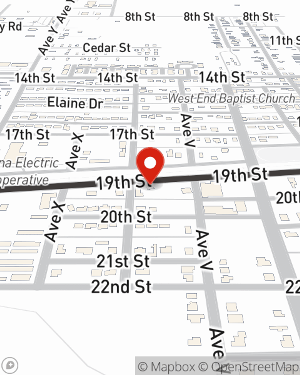 Map showing State Farm Agent Cameron Garcia's office at 2107 19th st, hondo, TX
