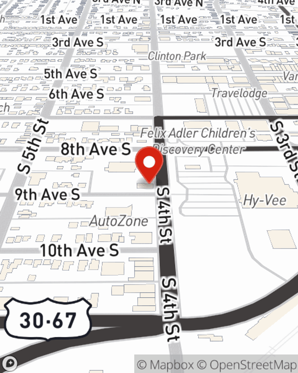 Map showing State Farm Agent Ryan Randall's office at 826 S 4th Street Clinton, IA