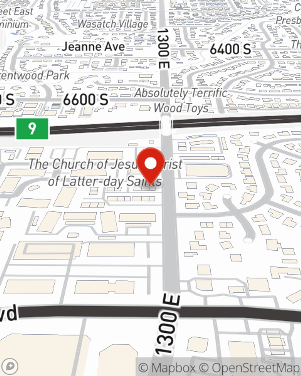 Map showing State Farm Agent Dan Costley's office at 6772 S 1300 E, Cottonwood Heights, UT