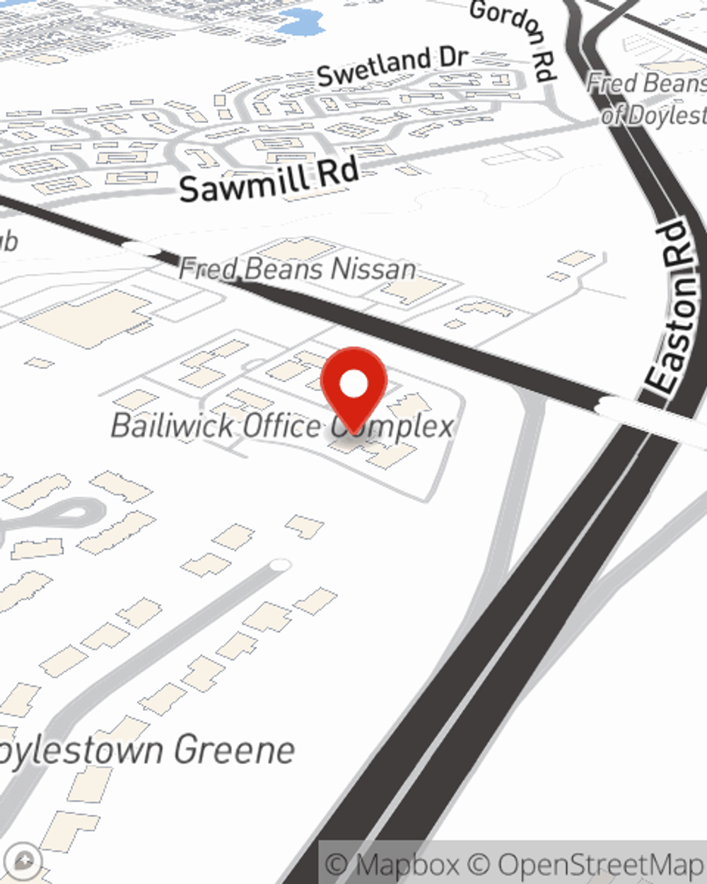 Map showing State Farm Agent Shawn Velez's office at 252 W Swamp Rd, Ste 21, Doylestown, PA