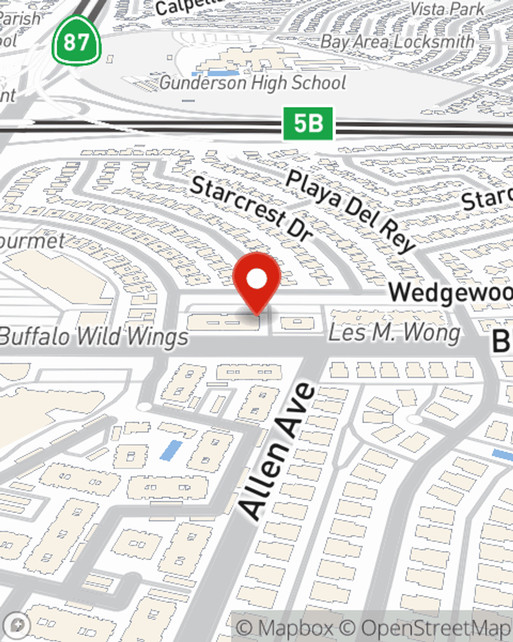 Map showing State Farm Agent Steve Sosnowski's office at 841 Blossom Hill Rd, Suite 102, San Jose, CA