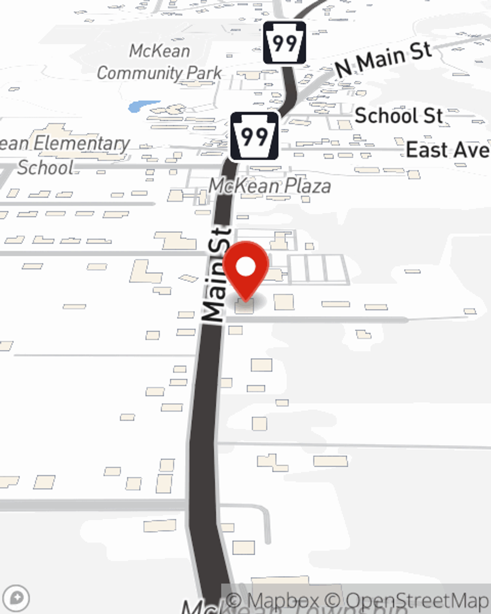 Map showing State Farm Agent Brandon Fresch's office at 9107 MAIN ST, MCKEAN, PA