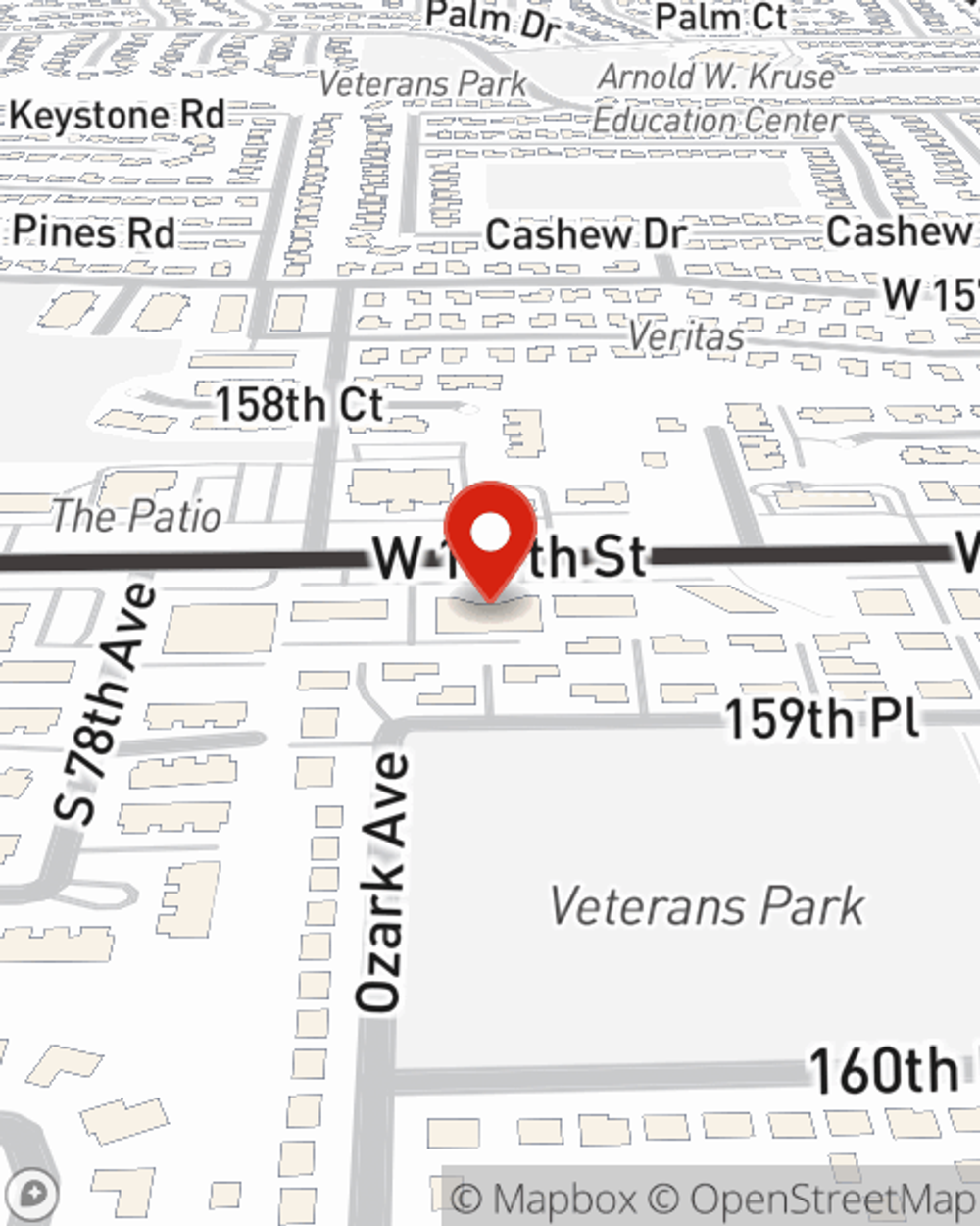 Map showing State Farm Agent Adam Hage's office at 7751 W 159th St, Ste 1, Tinley Park,, IL