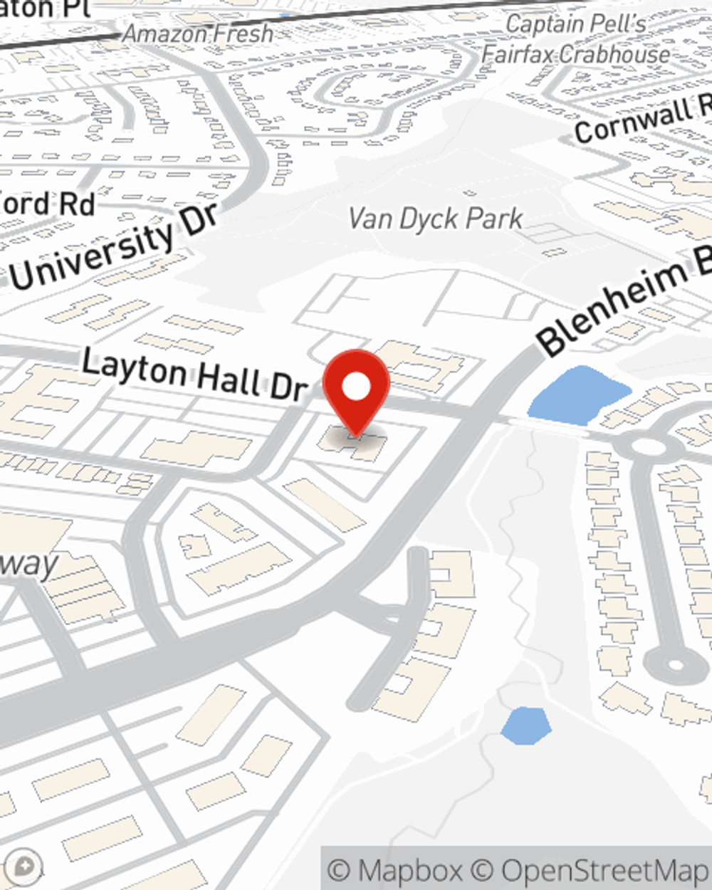 Map showing State Farm Agent Azzy Abu-Omar's office at 10301 Democracy Lane, Unit 413, Fairfax, VA