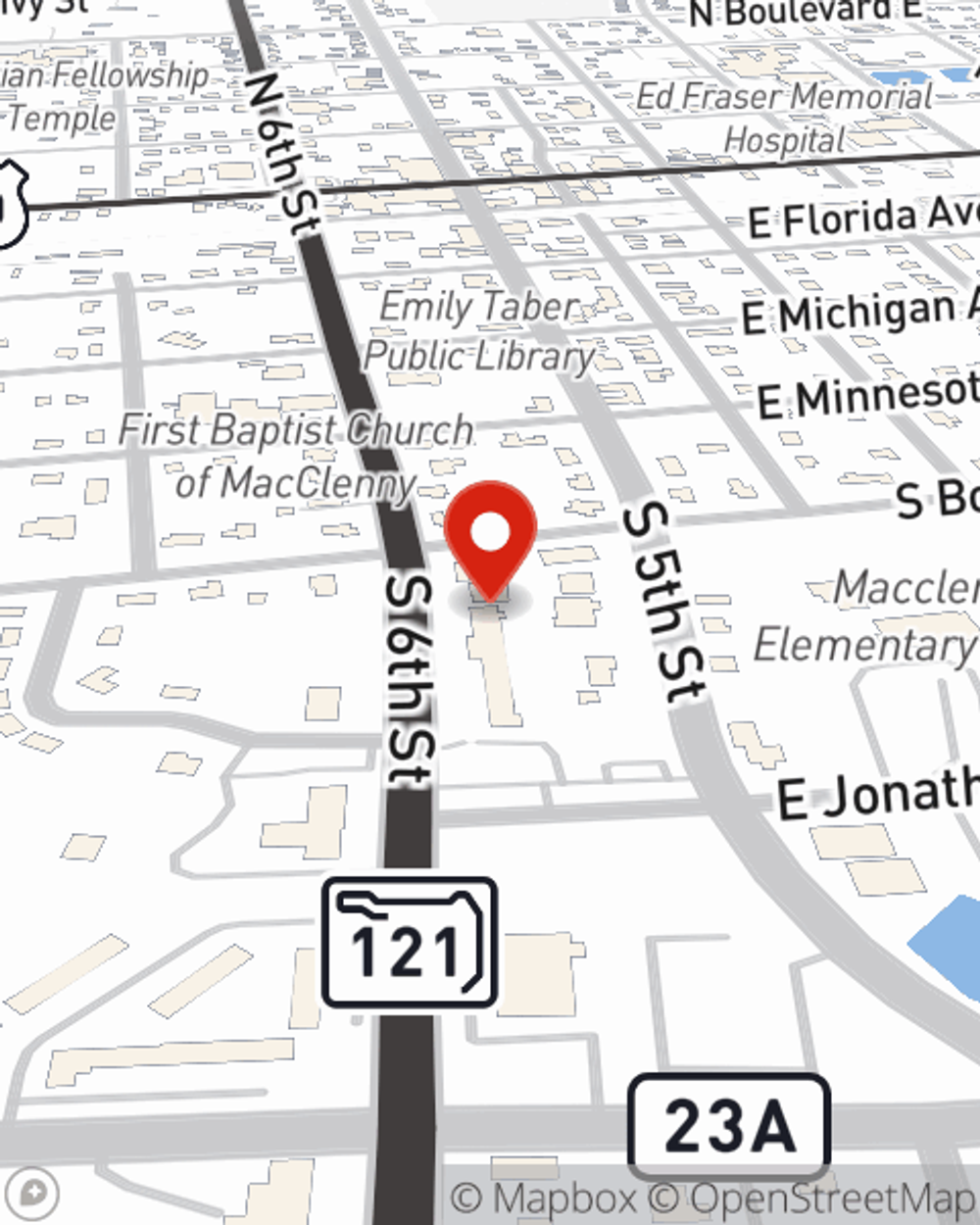 Map showing State Farm Agent Tish Oleksy's office at 531 S 6th Street Suite C Macclenny, FL