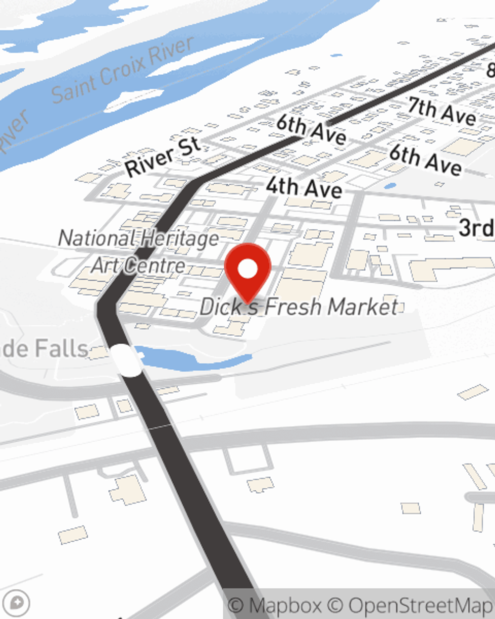 Map showing State Farm Agent Sean Cariveau's office at 108 Chieftain Street Suite 5, PO Box 57, Osceola, WI