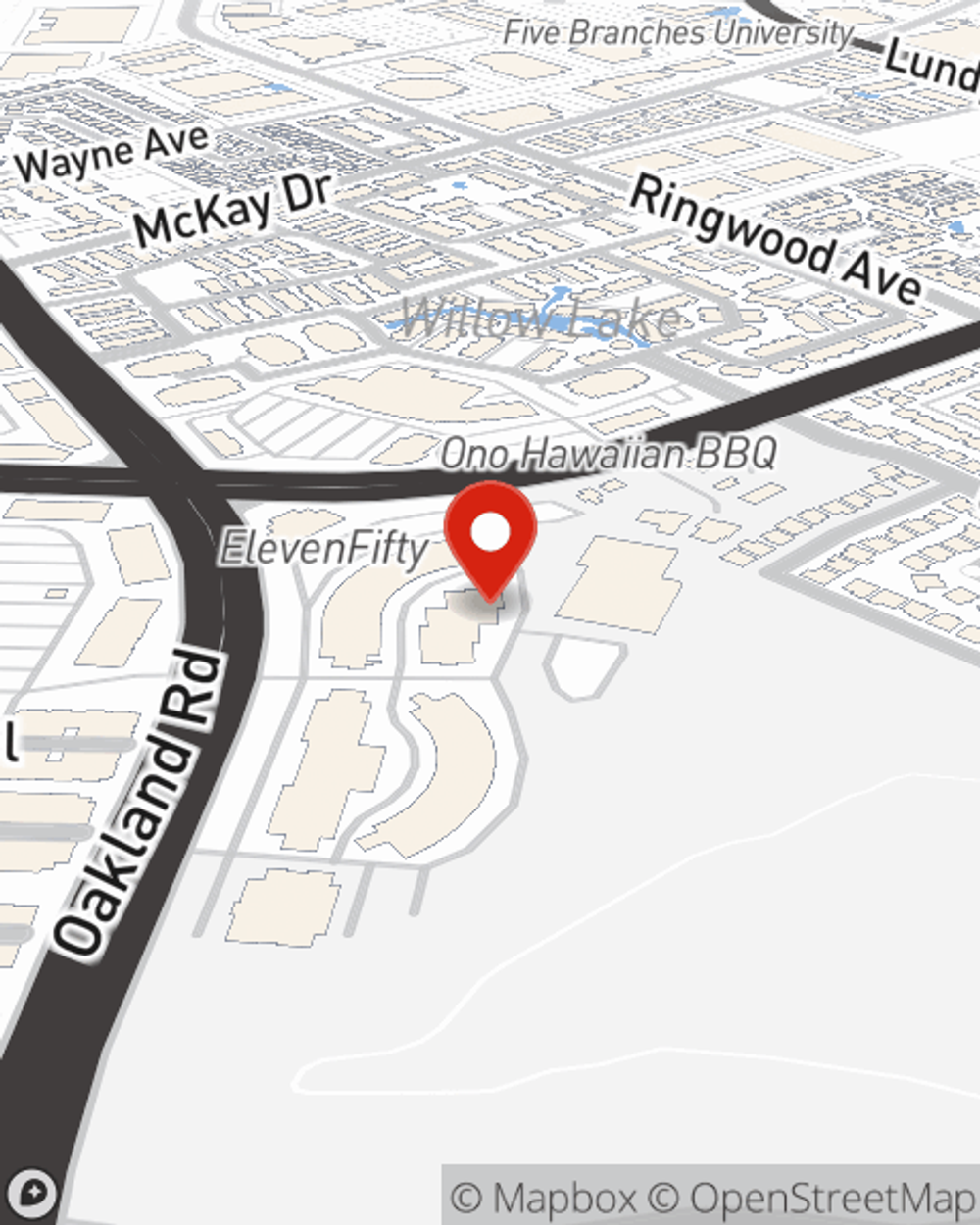 Map showing State Farm Agent Frank Kachkouche's office at 1620 Oakland Road, Suite D 202, San Jose, CA