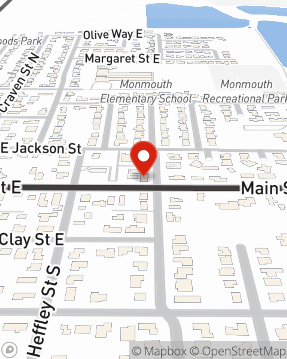 Map showing State Farm Agent Mike Eckman's office at 110 Atwater St N, Monmouth, OR
