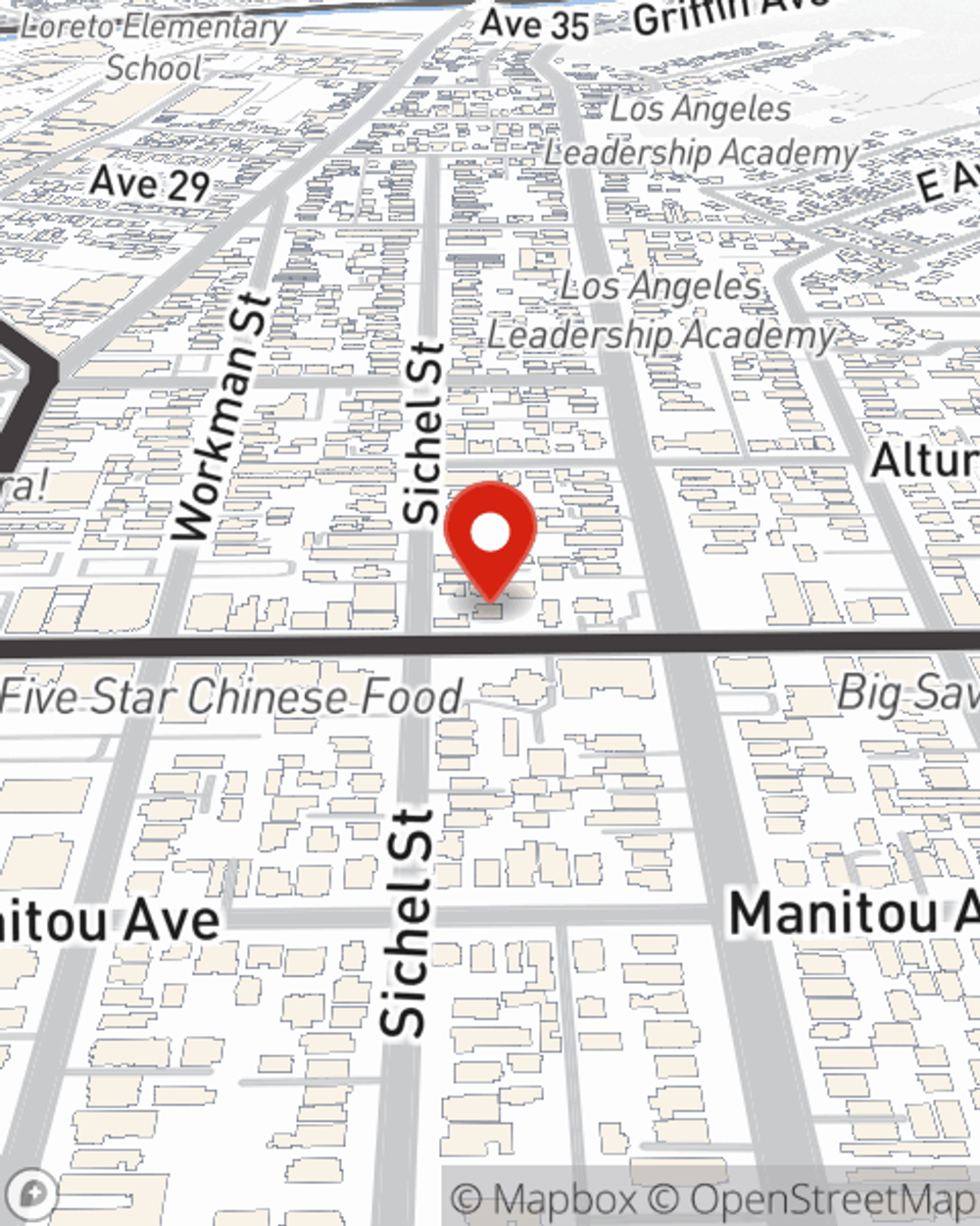 Map showing State Farm Agent Angelica Campos's office at 2807 North Broadway,, Los Angeles, CA