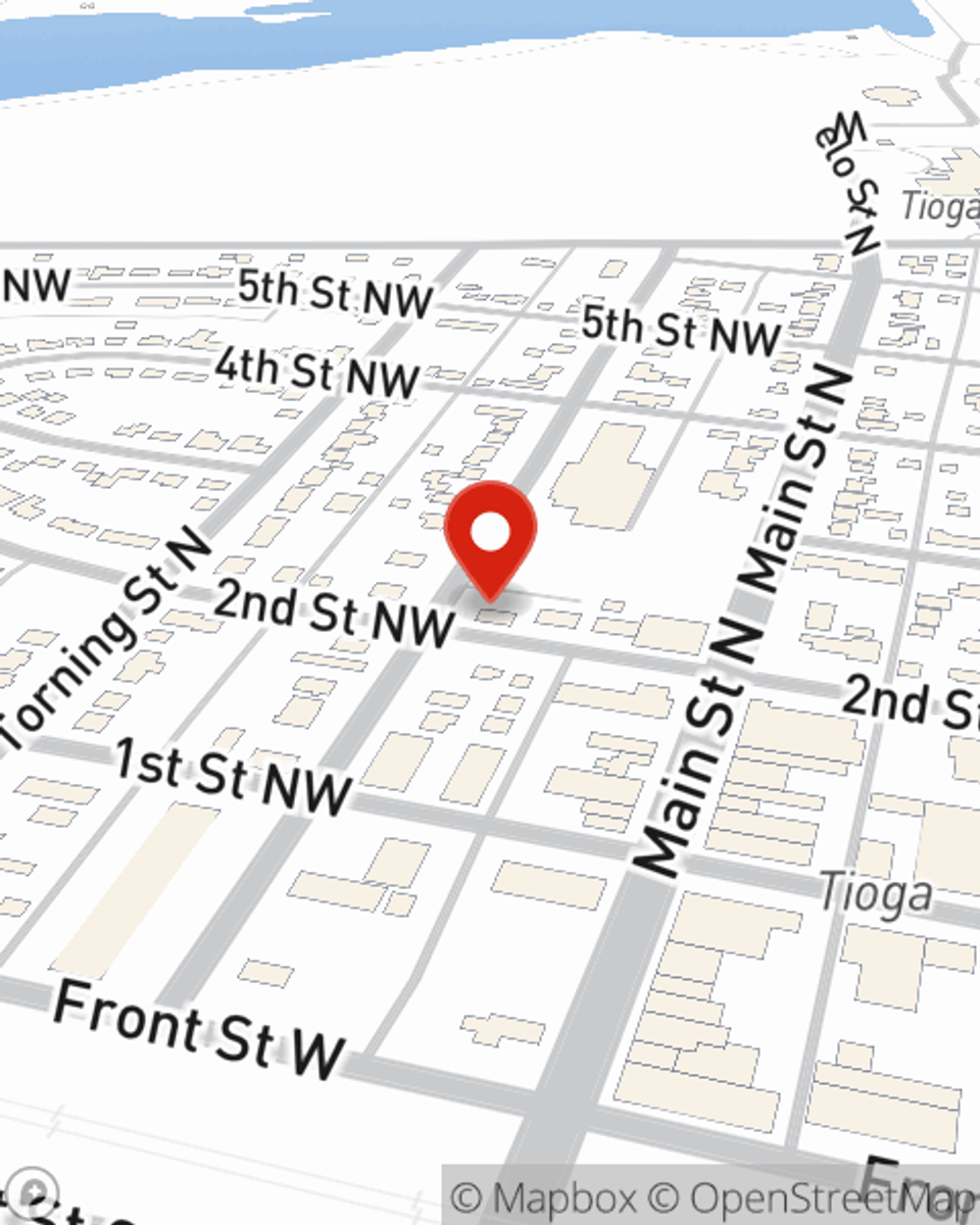 Map showing State Farm Agent Michael E Braun's office at 16 2nd St NW, Tioga, ND