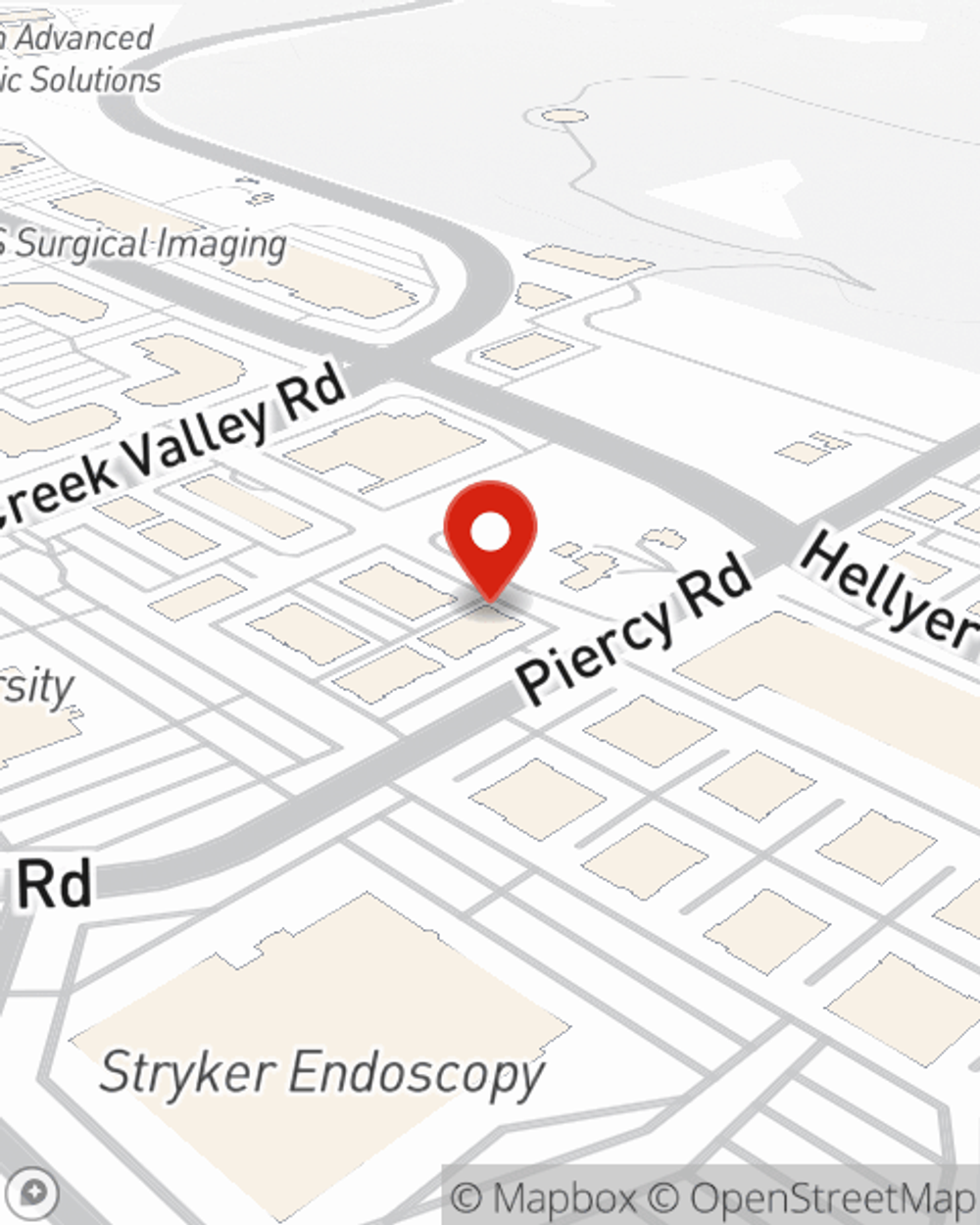 Map showing State Farm Agent Jim Edington's office at 361 Piercy Rd, San Jose, CA