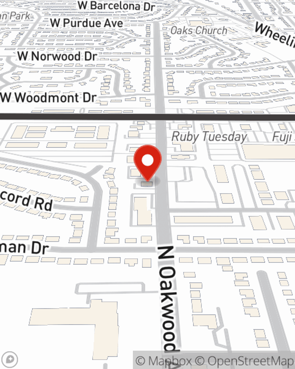 Map showing State Farm Agent Jason May's office at 2991 N Oakwood Ave, Muncie, IN