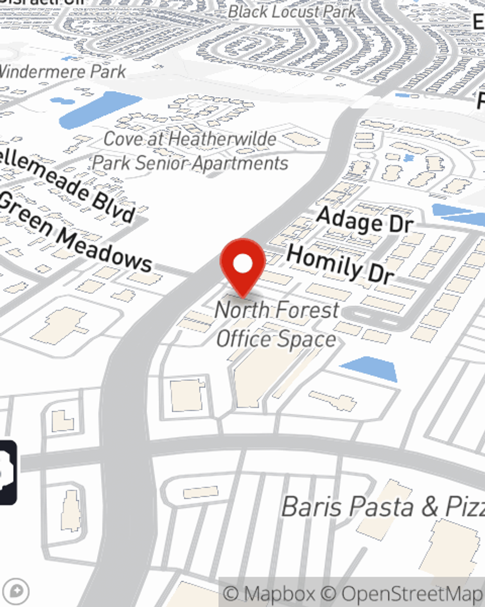 Map showing State Farm Agent Ryan Batista's office at 305 N Heatherwilde Blvd Suite 320, Pflugerville, TX