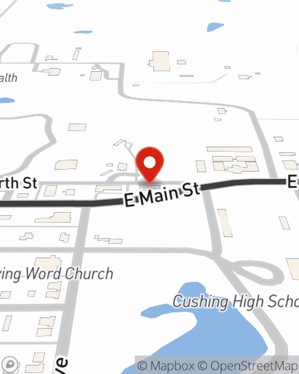 Map showing State Farm Agent Randy Robnett's office at 1614 E. Main, Cushing, OK