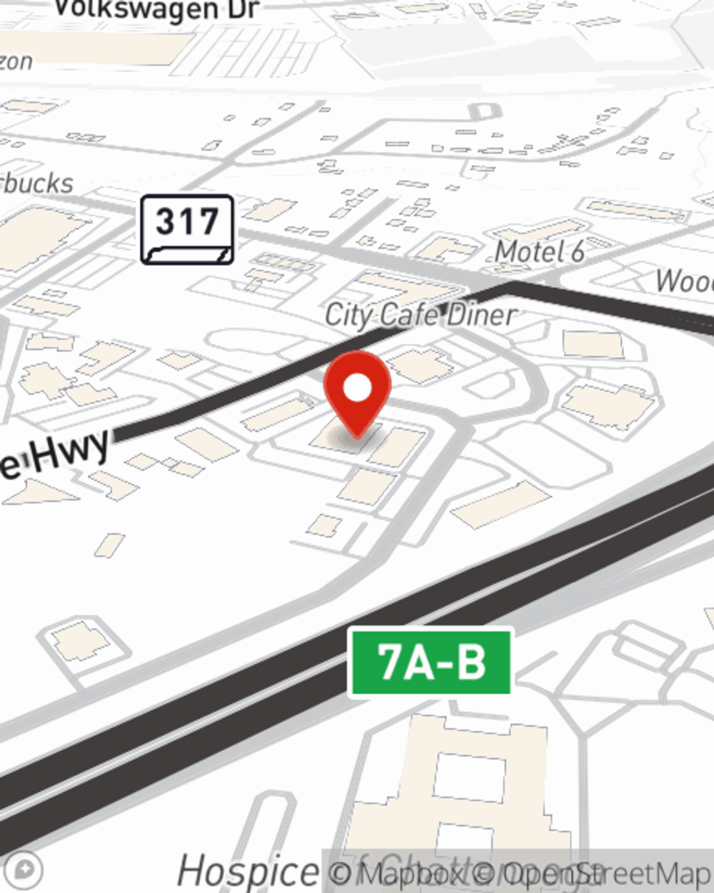 Map showing State Farm Agent Aaron Franklin's office at 7610 Lee Highway, Suite 101, Chattanooga, TN