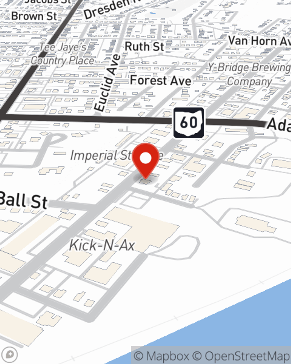 Map showing State Farm Agent Bobby Phillips's office at 1038 Linden Avenue, Zanesville, OH