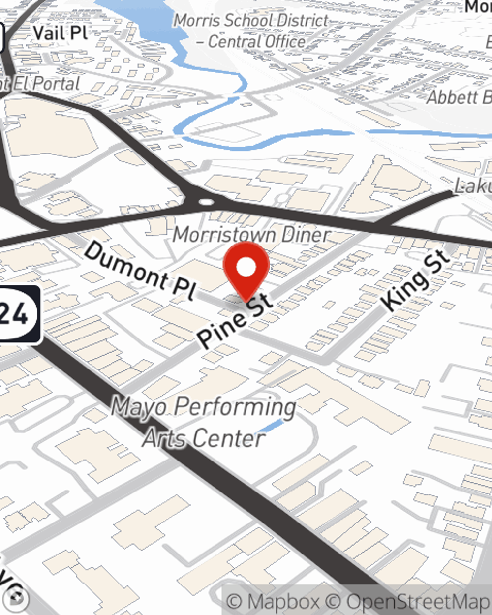 Map showing State Farm Agent Vishant Hathi's office at 22 Pine Street Morristown, NJ