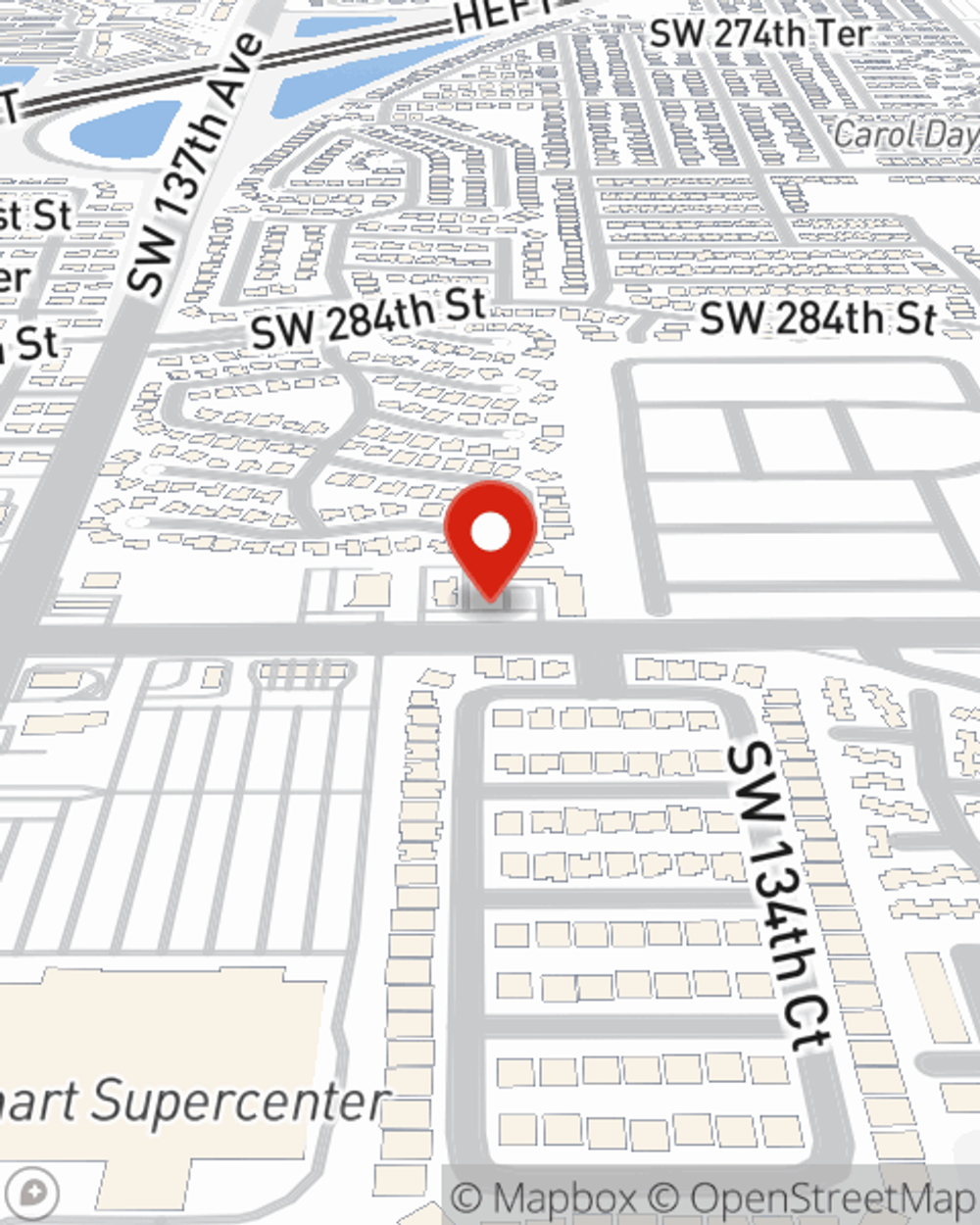 Map showing State Farm Agent Dan Carrera's office at 13475 SW 288th Street, Homestead, FL