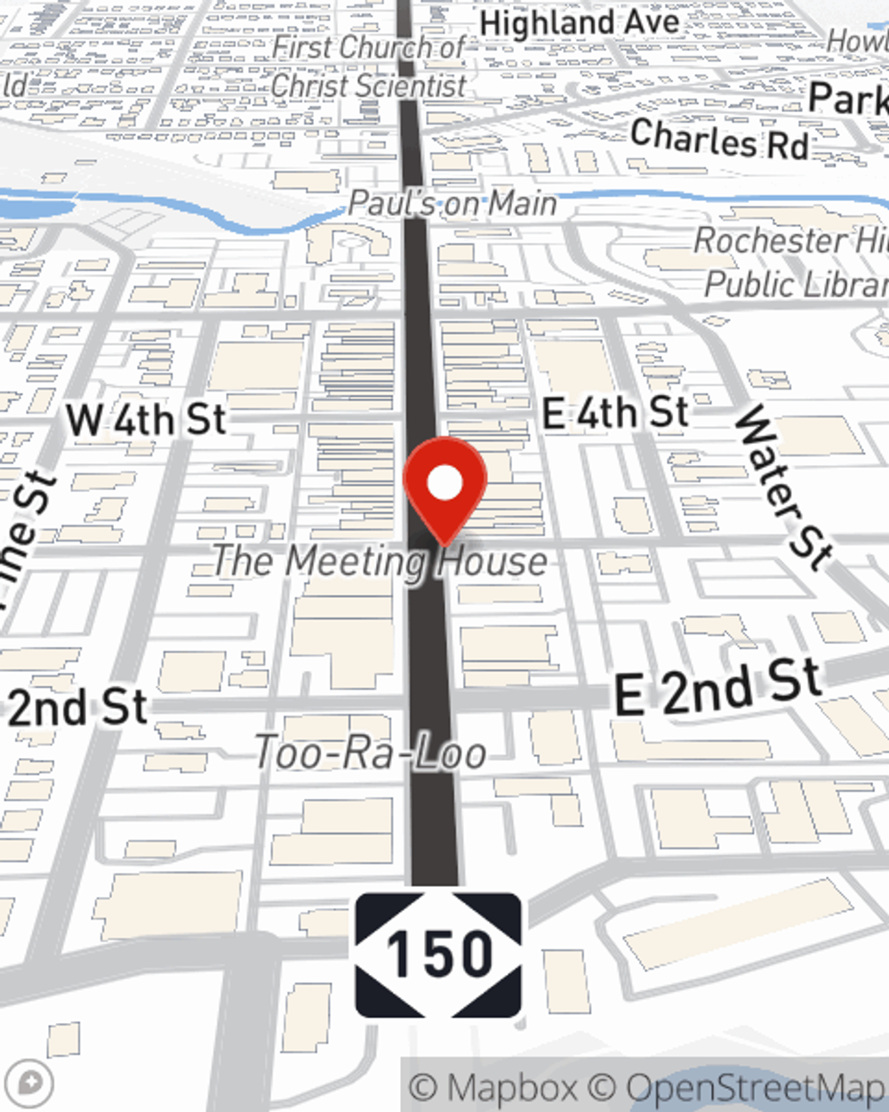 Map showing State Farm Agent Eric Schlicht's office at 100 E Third St Rochester, MI