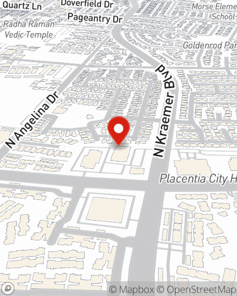 Map showing State Farm Agent Sylvia Nye's office at 151 N Kraemer Blvd., Suite 125, Placentia, CA