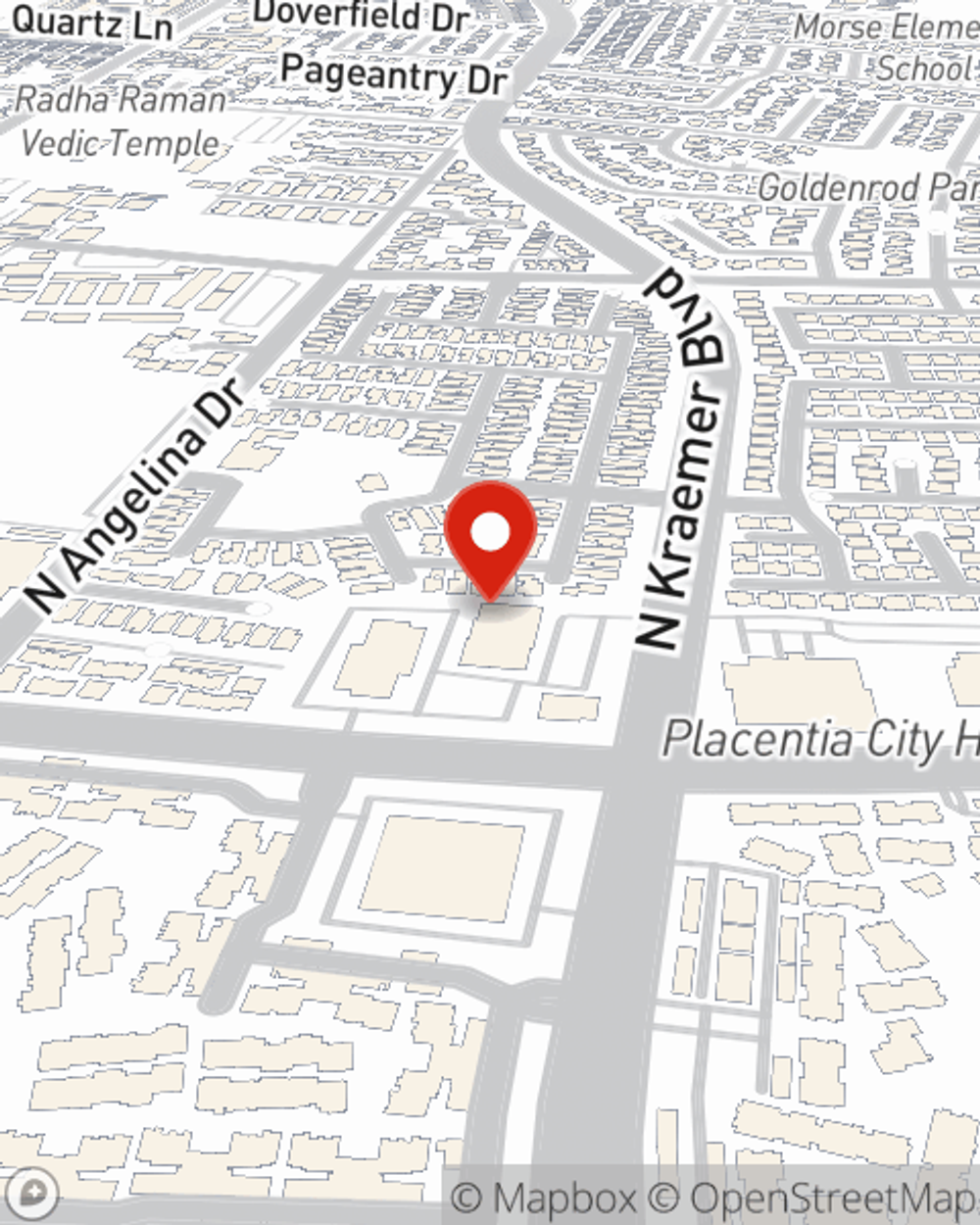 Map showing State Farm Agent Sylvia Nye's office at 151 N Kraemer Blvd., Suite 125, Placentia, CA
