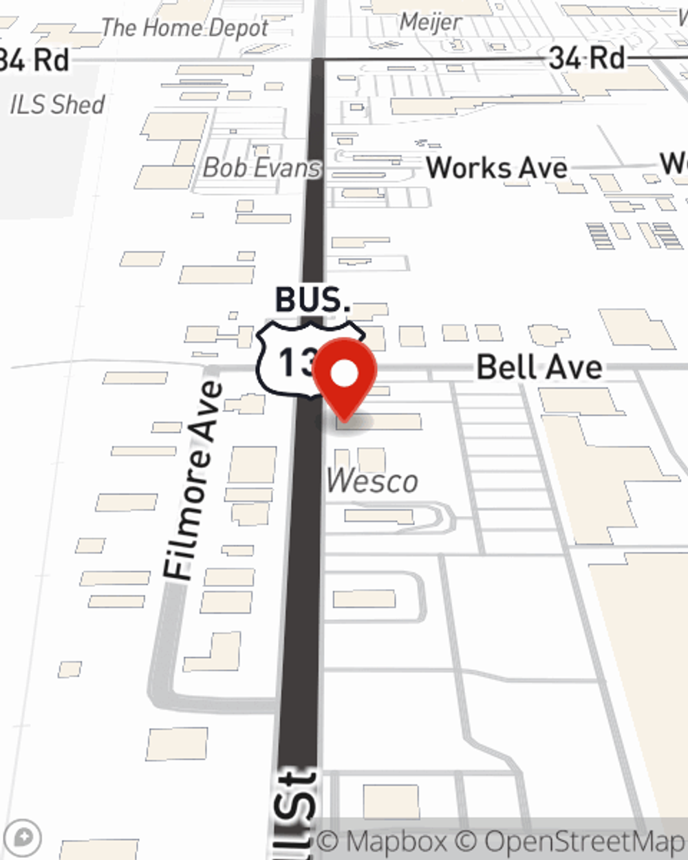 Map showing State Farm Agent Shelby Henry's office at 1512 N. Mitchell St., Cadillac, MI