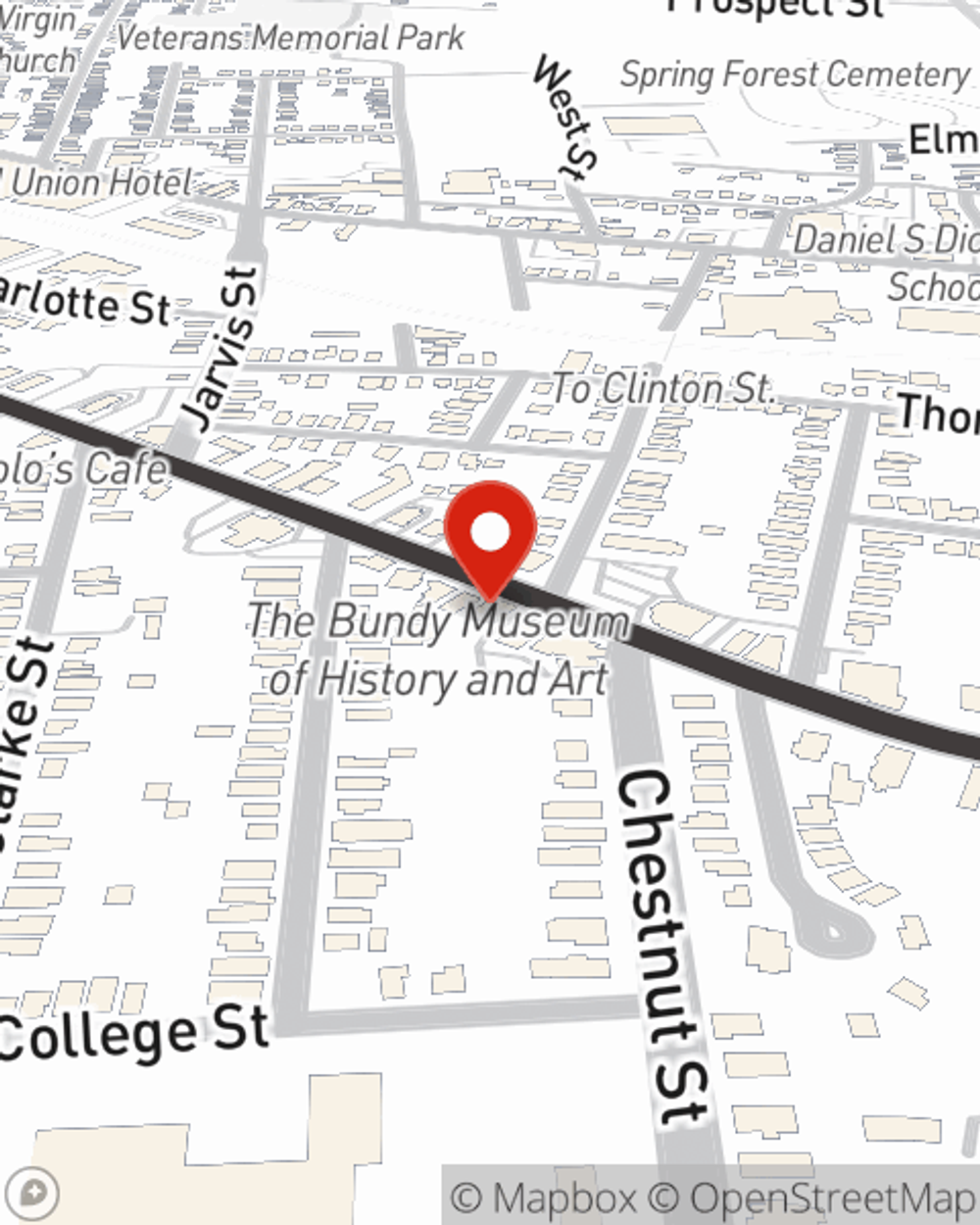 Map showing State Farm Agent John Karluk's office at 125 Main Street, Binghamton, NY