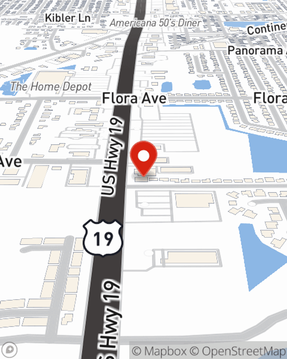 Map showing State Farm Agent Steve Bennett's office at 1004 US Highway 19, Suite 101, Holiday, FL