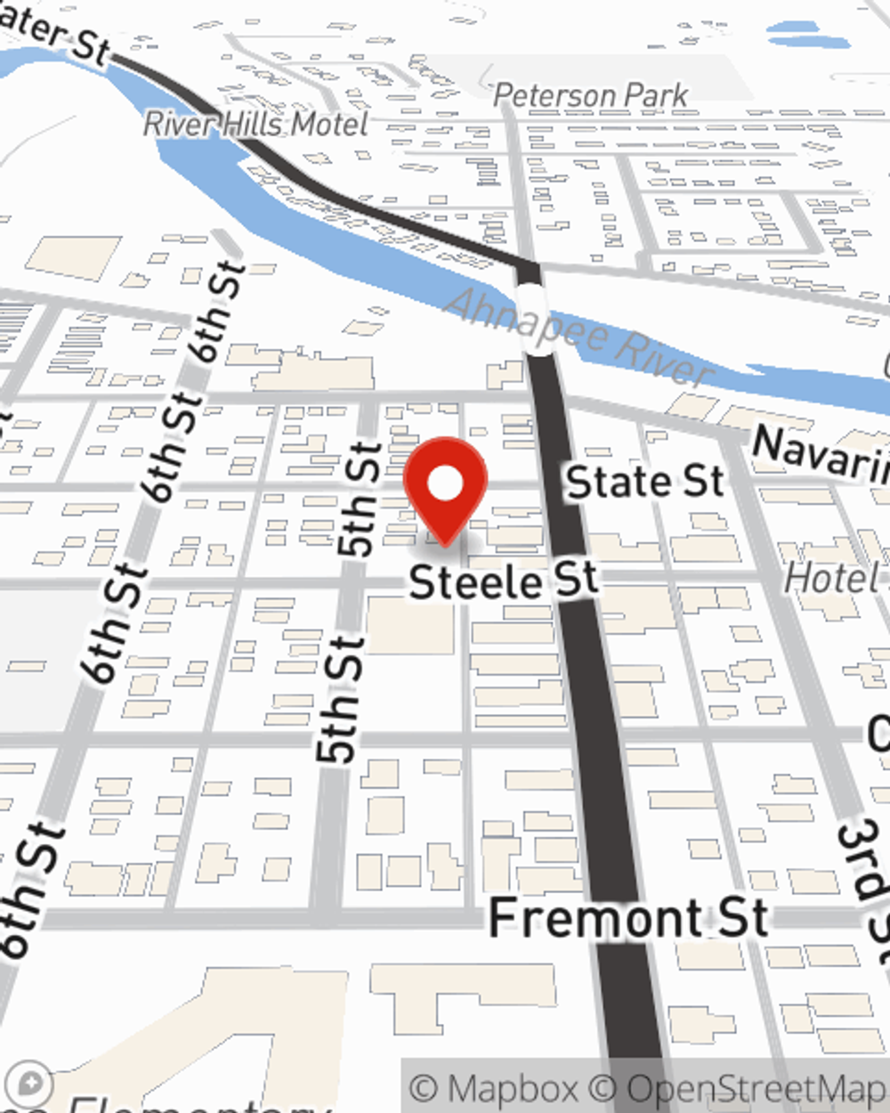 Map showing State Farm Agent Tiona Petrouske's office at 413 Steele St, Algoma, WI