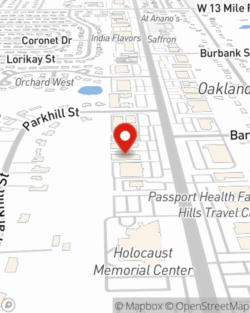 Map showing State Farm Agent Sam Cannonier's office at 28275 Orchard Lake Road Suite 101, Farmington Hills, MI