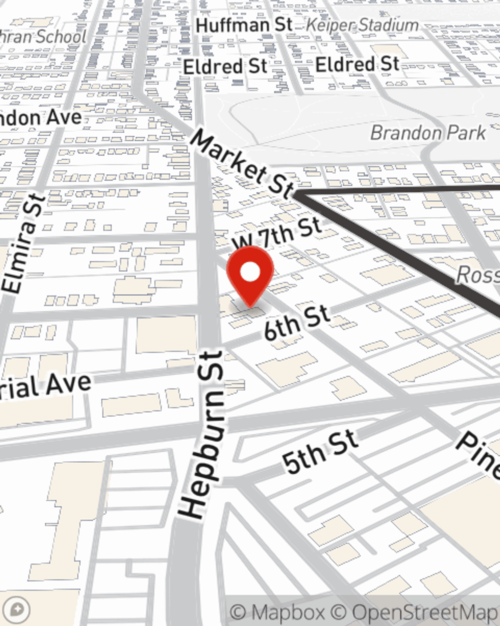 Map showing State Farm Agent Kellen Moore's office at 607 Pine Street, Williamsport, PA