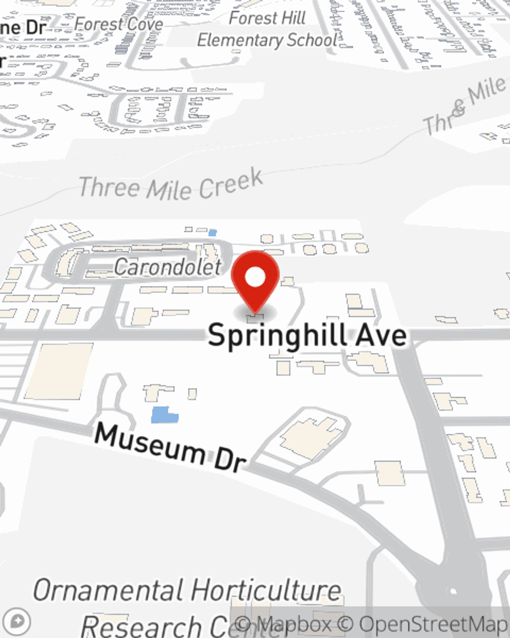 Map showing State Farm Agent Heath Parker's office at 4550 Springhill Ave, Mobile, AL