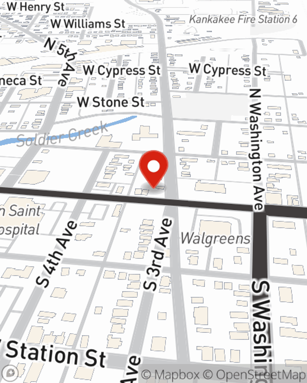 Map showing State Farm Agent Vince Clark's office at 315 W Court St, Suite 1, Kankakee, IL